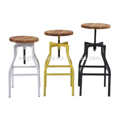 Swivel Chair Industrial Bar Stool Metal Frame Bar Stool Solid Wood Seat