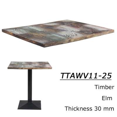 Industrial Style Restaurant Cafe Shop Solid Wooden Table Tops Bordered Desktop Elm Wood And Iron Dining Table