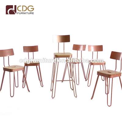 Wholesale Price Industrial Rose Gold High Chair Cafe Bar Stool With Natural Ash