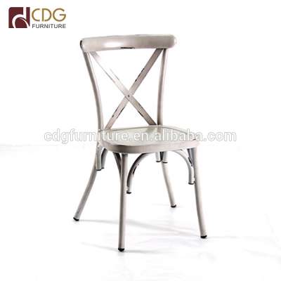 Durable Vintage Cross Back Comfortable Stacking Outdoor Indoor Dining Chair Metal